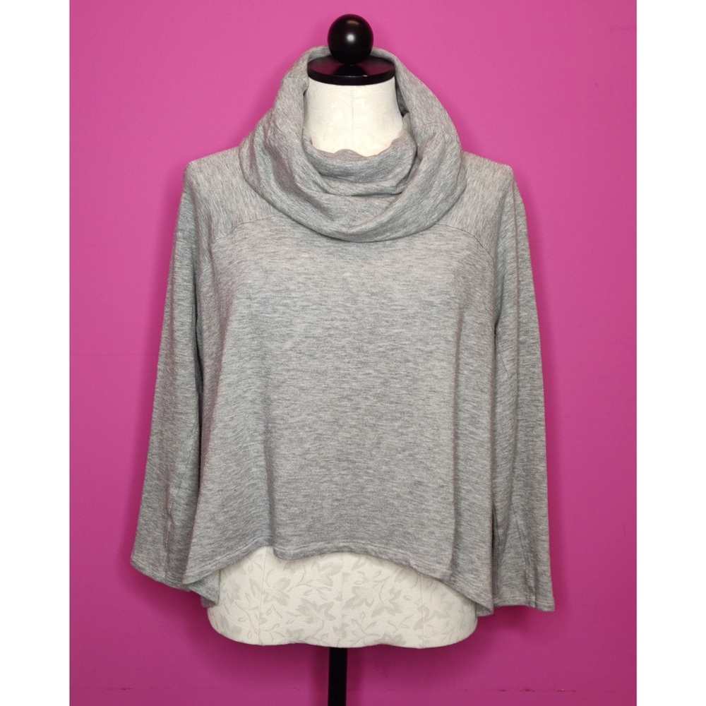 Eileen Fisher Grey Cowl Crop Sweatshirt Top Medium